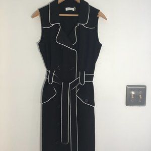 NWT Calvin Klein black coat dress with white piping detail, size 6